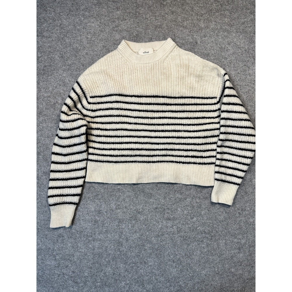 Wilfred Aritzia Maria Cropped Sweater Womens S White Black Striped Merino Wool